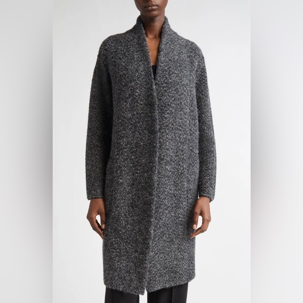 Vince Boucle Cardigan Coat Jacket Wool Alpaca Blend Black White Gray Sz L